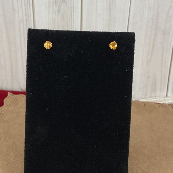 Vintage 14K Gold 4MM Yellow Topaz Studs November Birth Stone Earrings - Picture 3 of 4